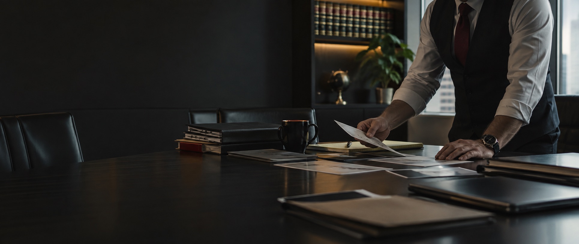 Private investigator reviewing a legal investigation file
